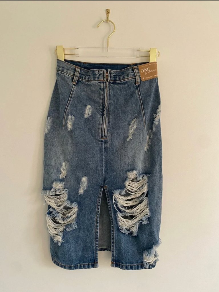 One Teaspoon Freelove Distressed Denim Midi Skirt | Size 25 — image 4 of 8